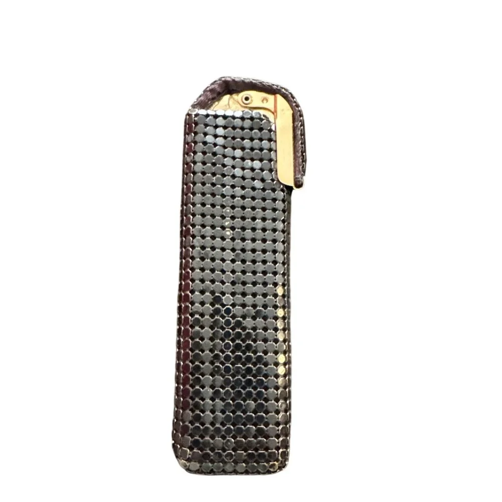 Whiting & Davis Vintage Black Metal Mesh Cigarette Case Gold Tone Frame